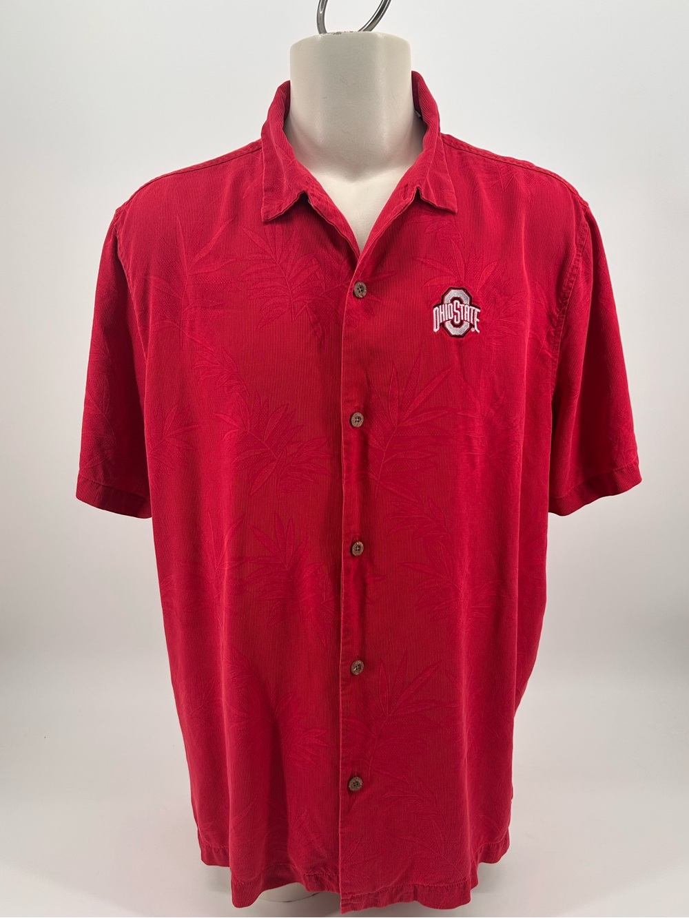 Tommy Bahama luau Hawaiian Silk Ohio State button down shirt fronds SZ XXL